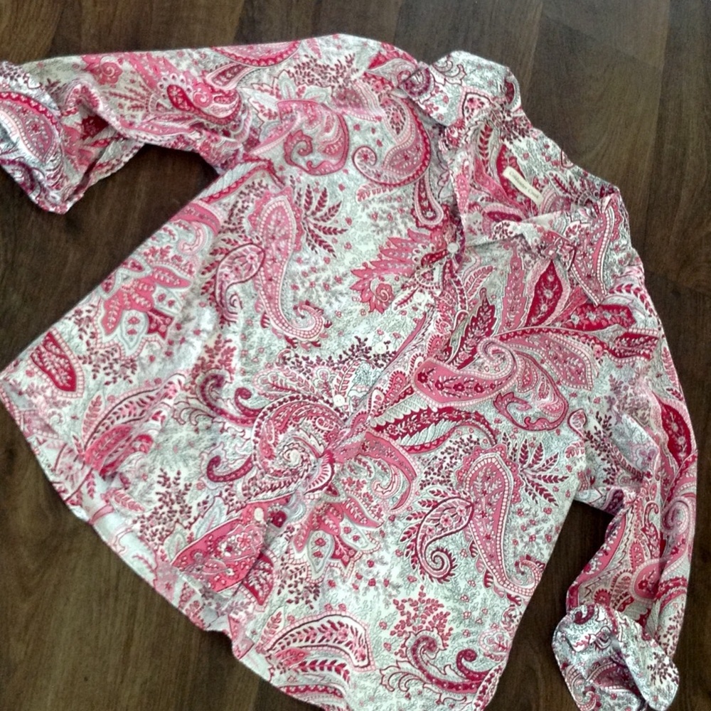 COLDWATER CREEK pink paisley button blouse SZ PXL